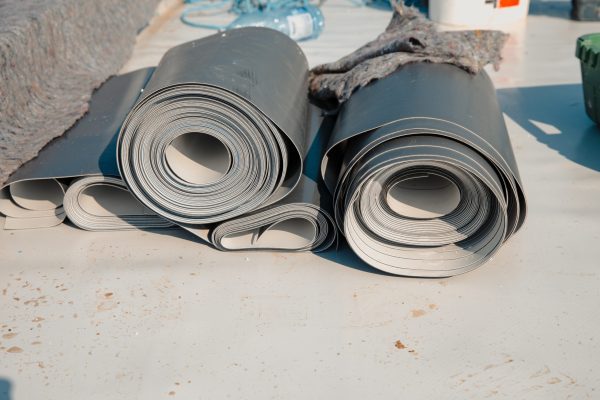 Roofing PVC membrane in rolls placed on the roof of the site